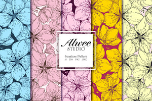 Hand-Drawn Sakura Blossom Pattern