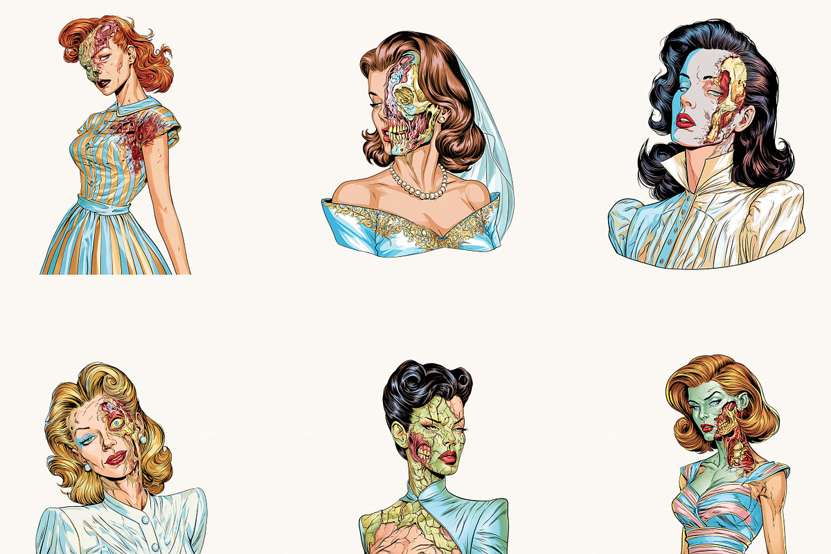 Vintage Zombie Women Clipart, a Person Illustration by BusyDaydesign (Photo 3 of 9)