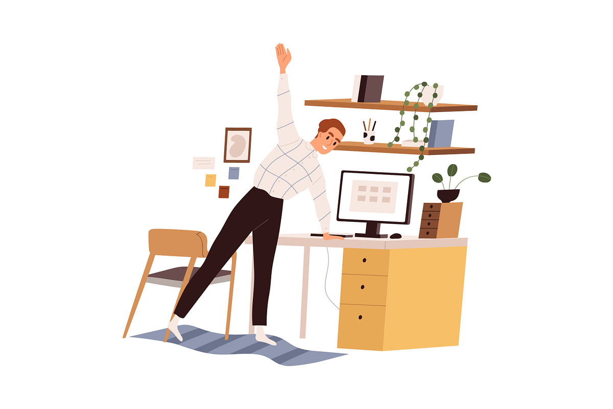 People do workout at workplace set, a Person Illustration by Good Studio (Photo 5 of 9)