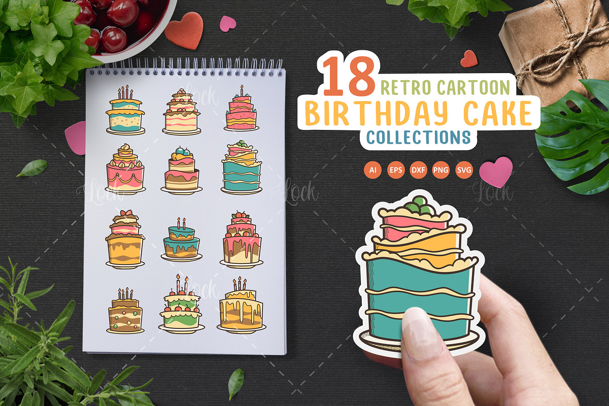 Set of Birthday cake sticker design, an Object Graphic by Allmostudio (Photo 1 of 4)