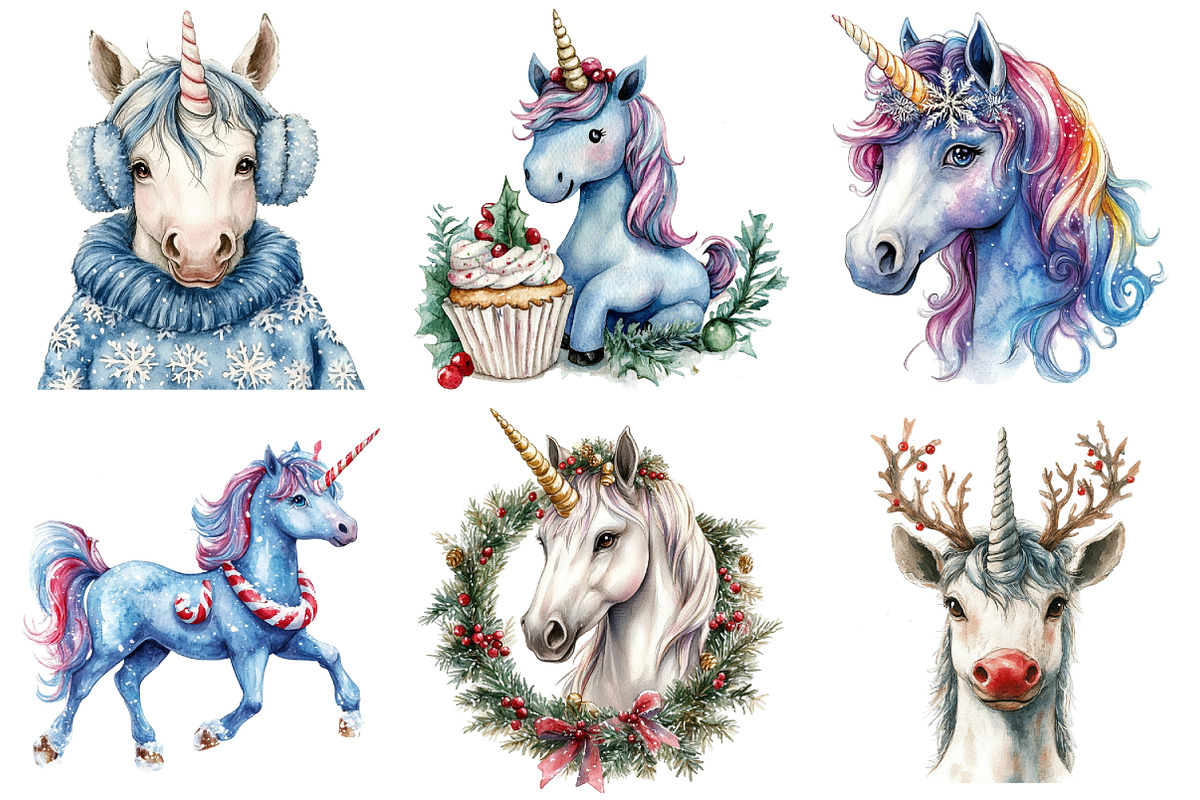 Cute Unicorn Christmas Clipart, an Illustration by Daily.Designs (Photo 5 of 5)