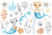 Cat Mermaid watercolor clipart, an Animal Illustration by UlitkaStudio (Thumbnail 3 of 10)