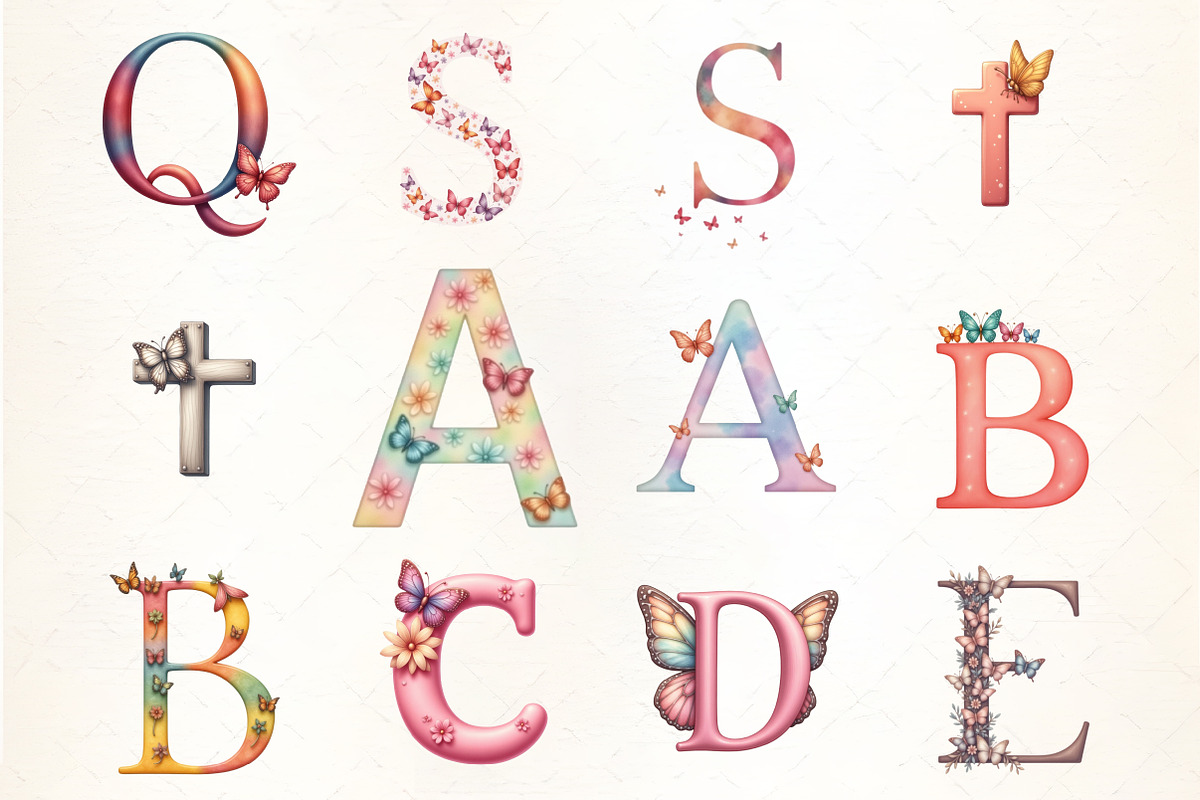Watercolor Butterfly Alphabet Letter, an Illustration by CrexoraLab (Photo 4 of 5)