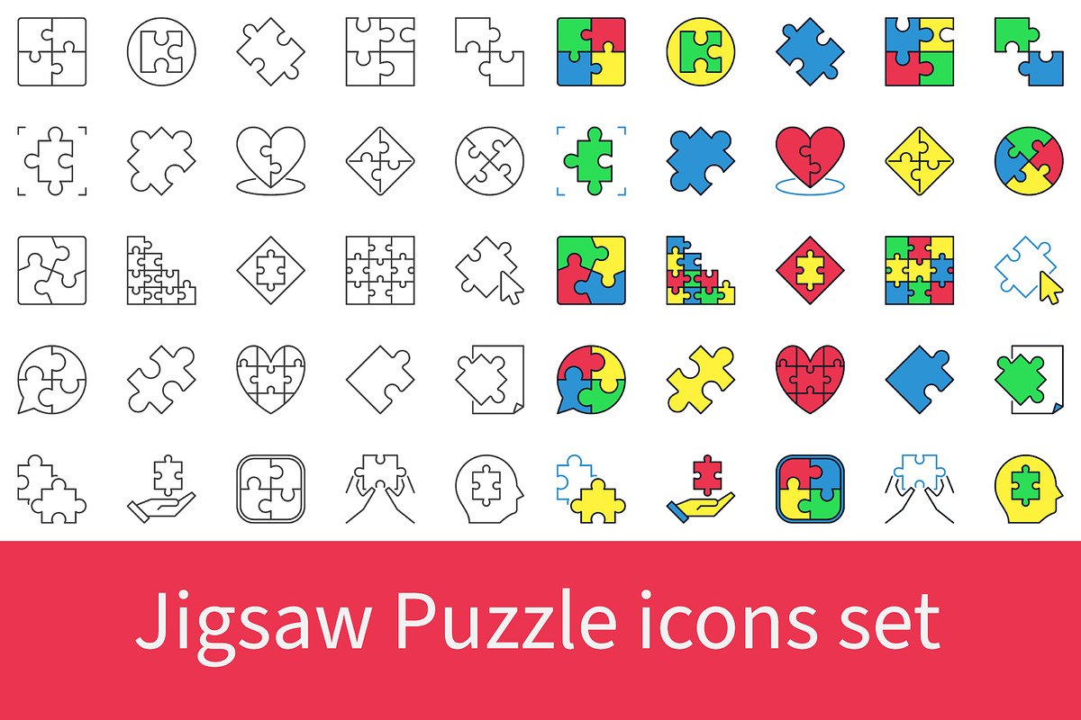 Jigsaw Puzzle icons set, an Icon by VenomousVector