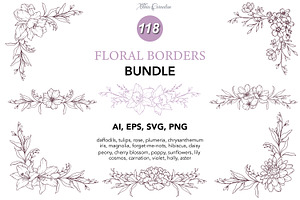 Fine Line Floral Borders SVG Bundle