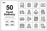 Food and Delivery Outline Icons, an Outline Icon by Tekuni (Thumbnail 1 of 6)