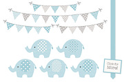 Blue and Grey Elephant Clipart, an Illustration by Amanda Ilkov (Thumbnail 2 of 3)