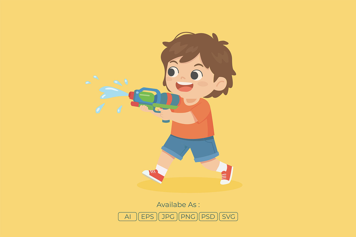 Summer Kids Water Gun Illustration, a Person Illustration by Partikusi Design (Photo 2 of 3)