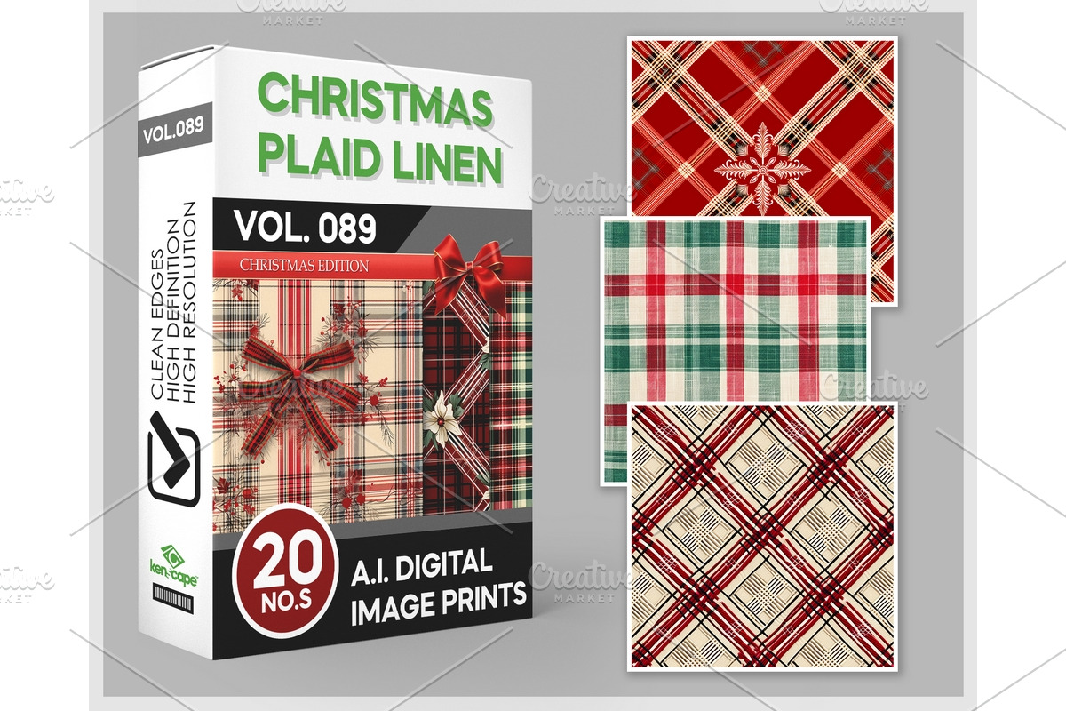 20 Xmas Plaid Linen Digital Paper, a Background Photo by KenScape (Photo 1 of 3)