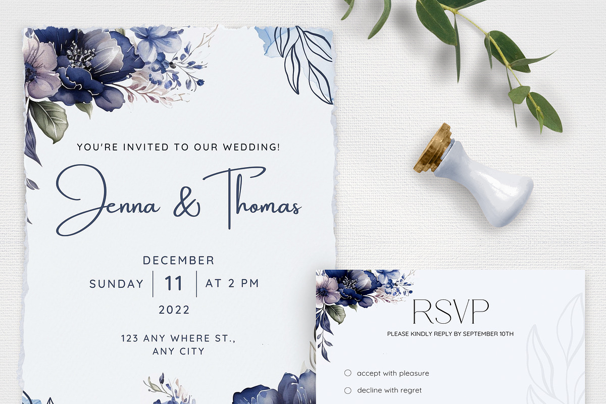Wedding Template Bundle Indigo Blue, a Stationery Template by MarryMeMoments (Photo 7 of 8)