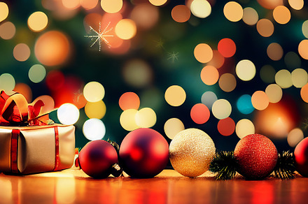 Christmas decorations with defocused lights, a Background Photo by Grafvision photography