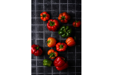 Colorful bell pepper on black, a Food & Drink Photo by Yulia Furman