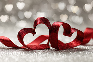 Red ribbon hearts Valentines Day rom, a Photo by Pixeness Studio