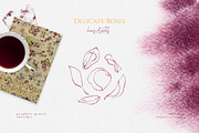 Delicate Roses - Hand Drawn Clipart, a Texture Illustration by Aquarellina (Thumbnail 13 of 15)
