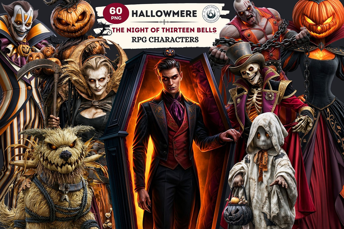 Hallowmere Halloween RPG characters, a Seasonal Illustration by ThatsDesignArt (Photo 1 of 17)
