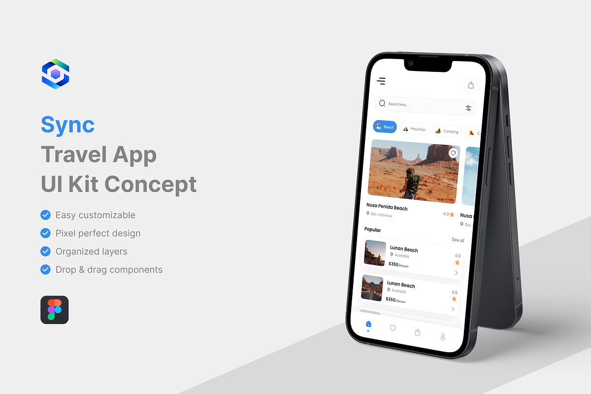 Sync - Travel App UI Kit, an UI Kit Template by iDoodle Studio (Photo 1 of 4)