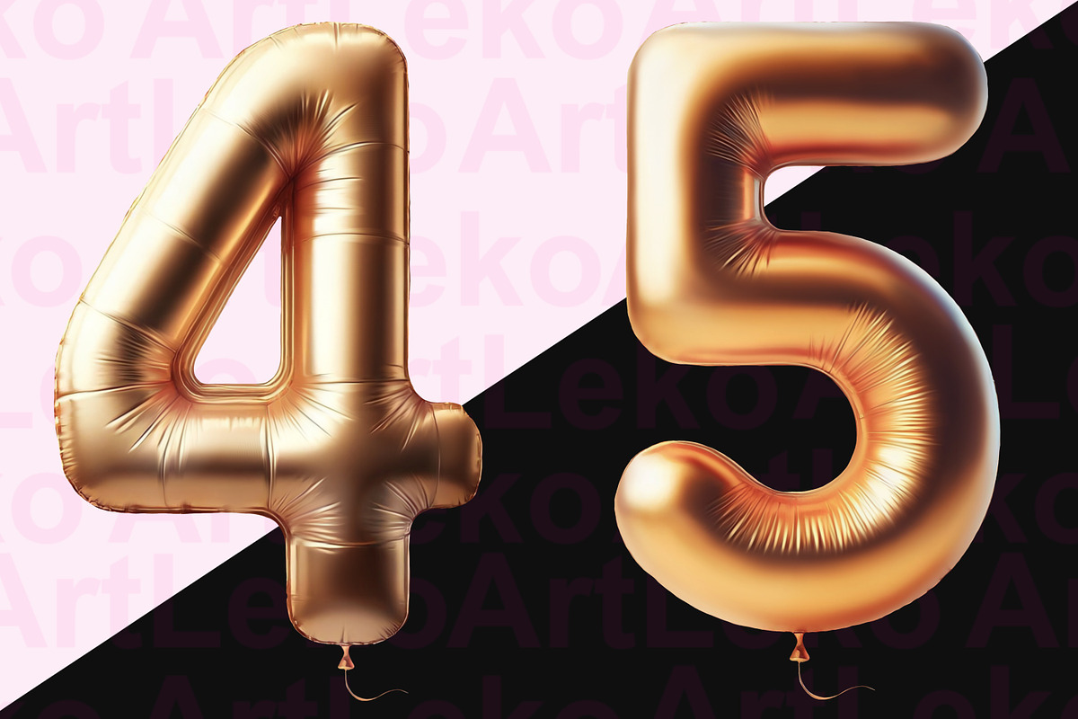 Golden Balloons Numbers Clipart, a Decorative Illustration by LekoArt (Photo 4 of 10)