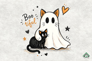 Boo Tiful Ghost Cat Halloween PNG, an Animal Illustration by Craft Nest