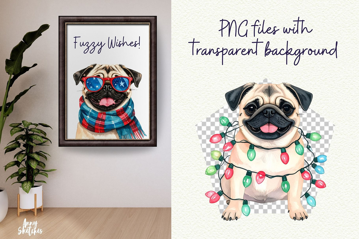 Retro Pugmas Clipart, a Seasonal Illustration by Anna Design Studio (Photo 6 of 12)