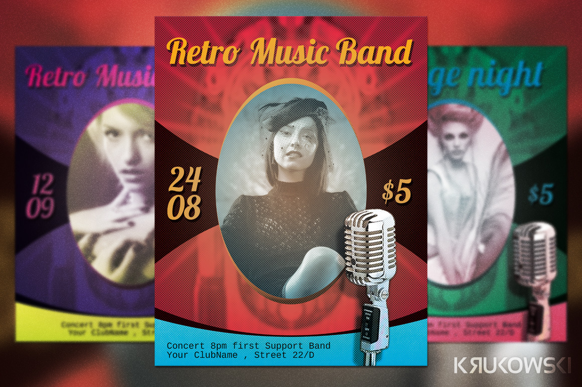 Vintage Retro Event Flyer by Krukowski Graphics  Creative Market
