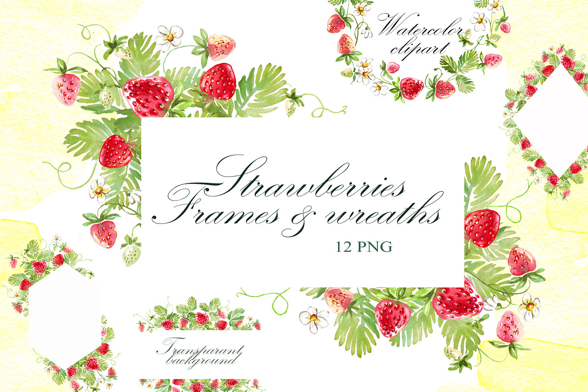 Strawberries frames, wreaths PNG, an Illustration by Alena Kurian (Photo 1 of 2)
