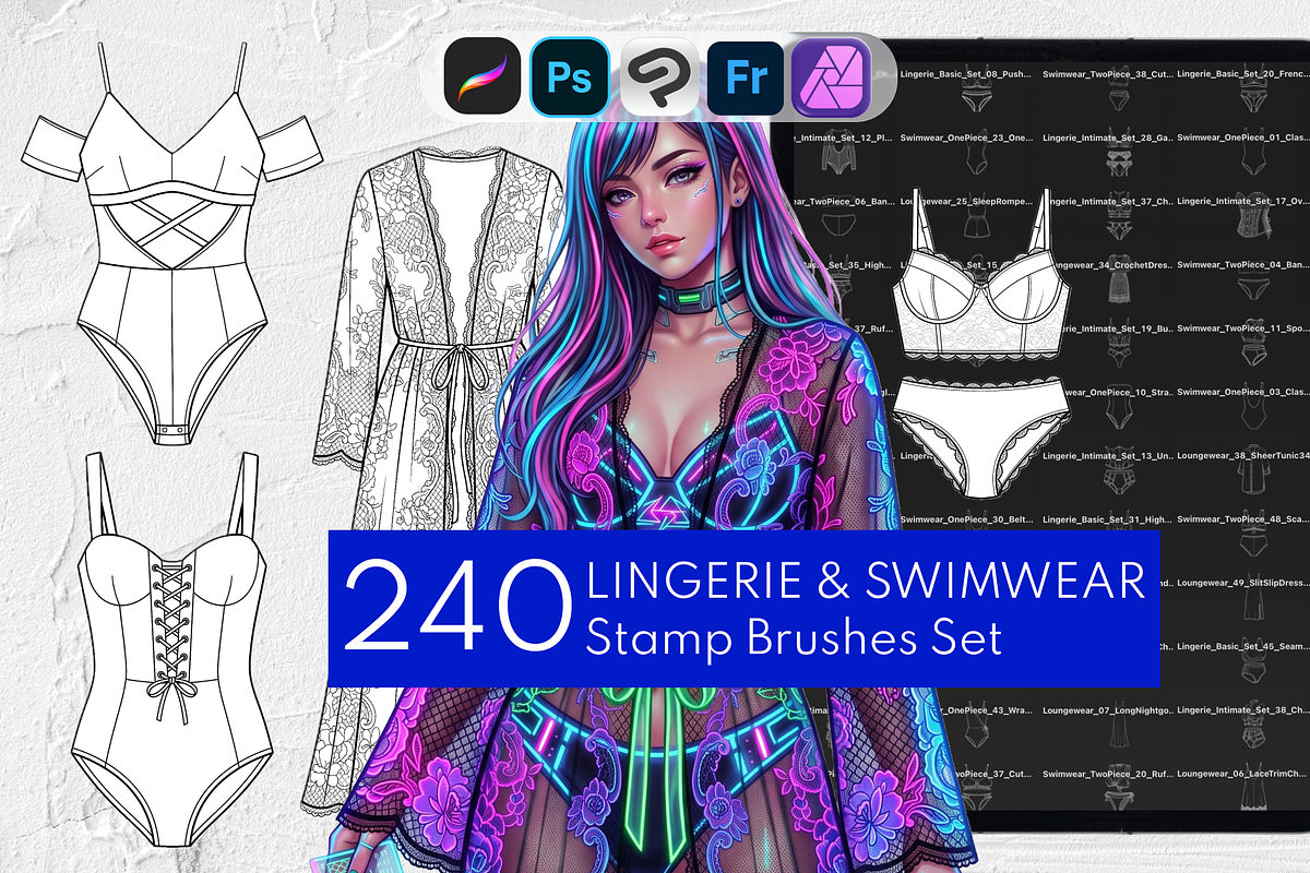 Lingerie & Swimwear Procreate Stamps, a Brush Add-On by Selentaori Studio (Photo 1 of 12)