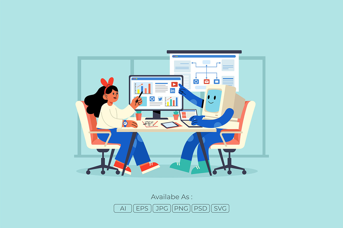 Human and AI Digital Marketing Team, a Technology Illustration by Partikusi Design (Photo 2 of 3)