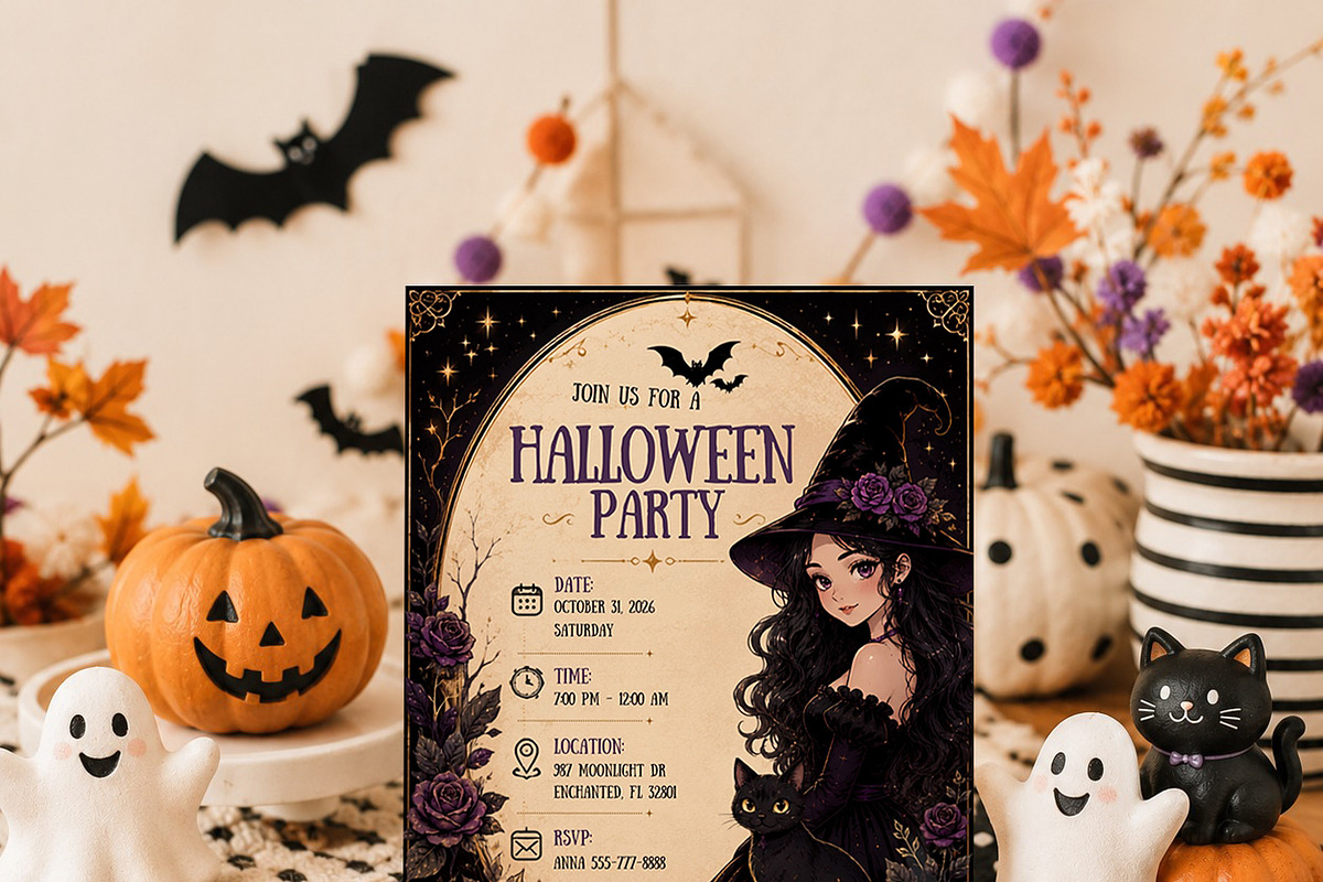 Gothic Witch Halloween Invitation, an Invitation Template by Arslan (Photo 3 of 5)