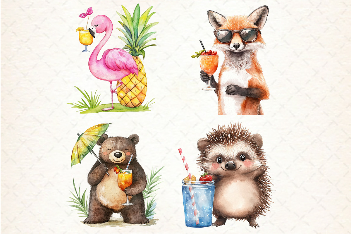 Summer Cocktail and Animals Clipart, an Illustration by Libby Wishes (Photo 6 of 7)