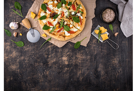Italian pizza with feta cheese, a Food & Drink Photo by Yulia Furman