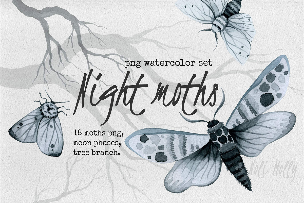 Moths. Watercolor set., an Illustration by Noli Molly Store (Photo 1 of 8)