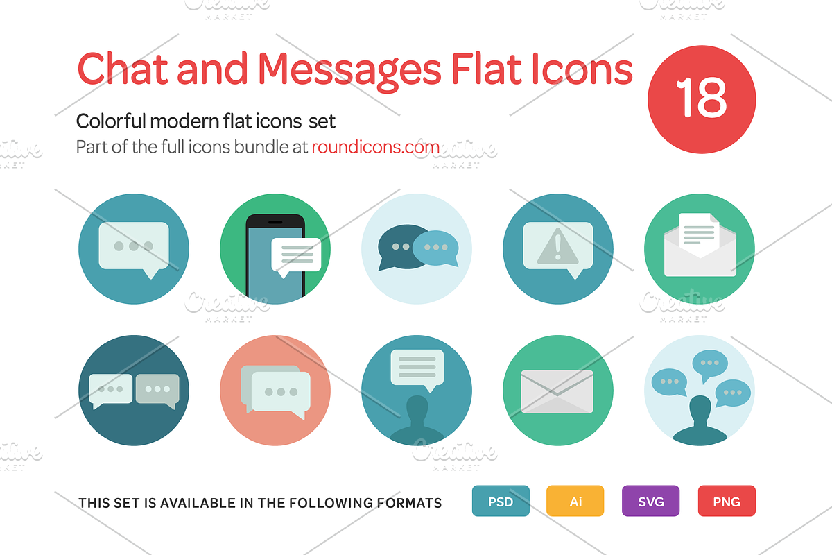 Chat and Messages Flat Icons Set