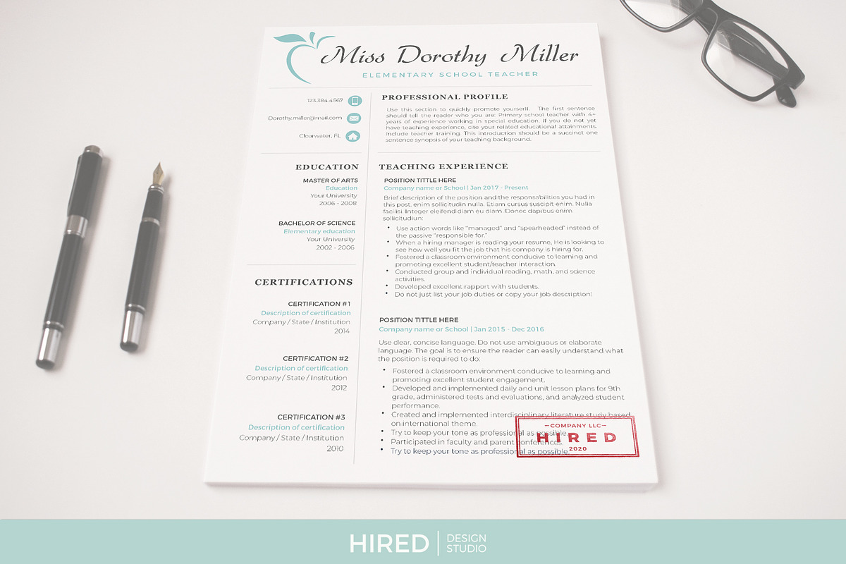 Professional Resume for Teachers, a Resume Template by HIRED Design Studio (Photo 12 of 13)