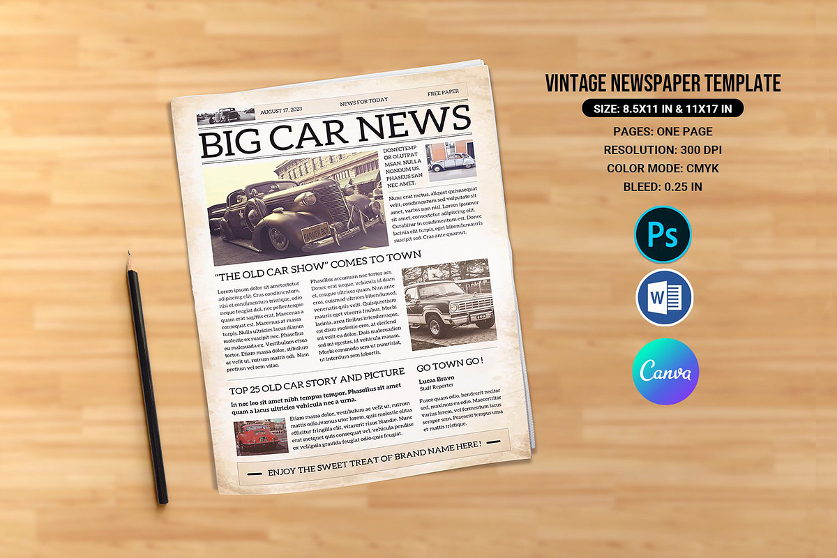 Vintage Newspaper Template, a Stationery Template by retrographix (Photo 1 of 4)