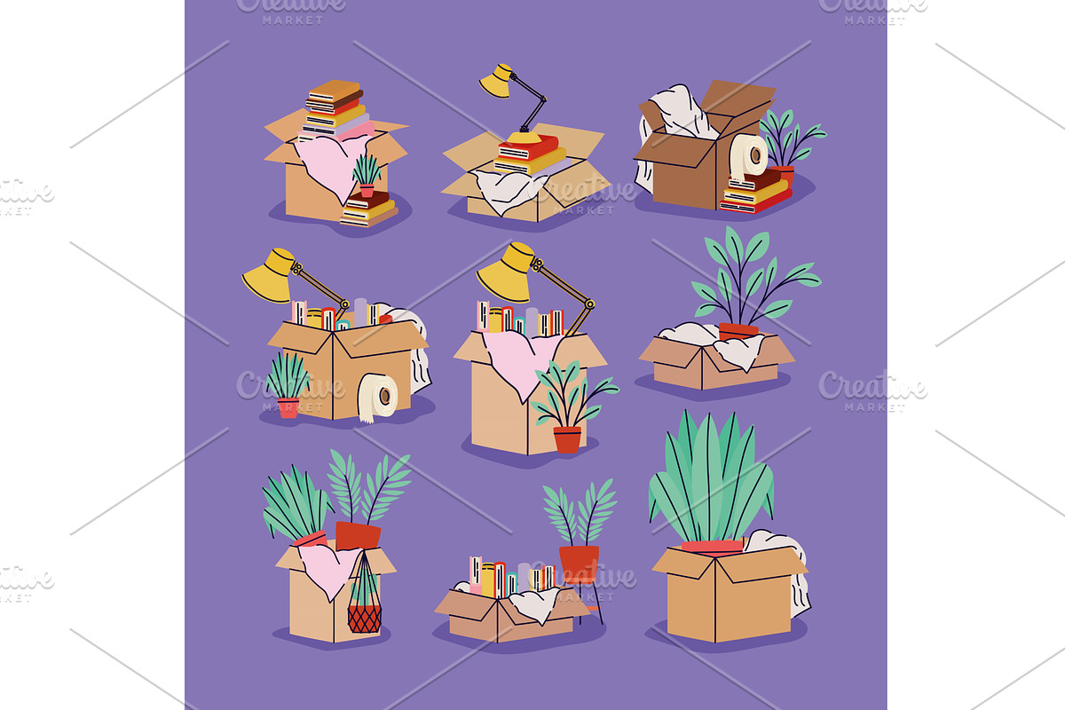 nine moving boxes, an Object Illustration by studiogstock