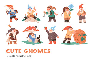 Cute cartoon gnomes, dwarfs set, an Illustration by Good Studio