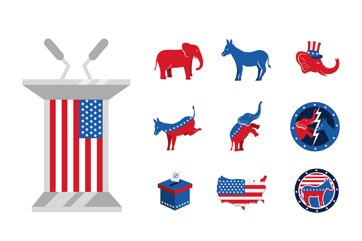 USA Politics Icons Illustration Set