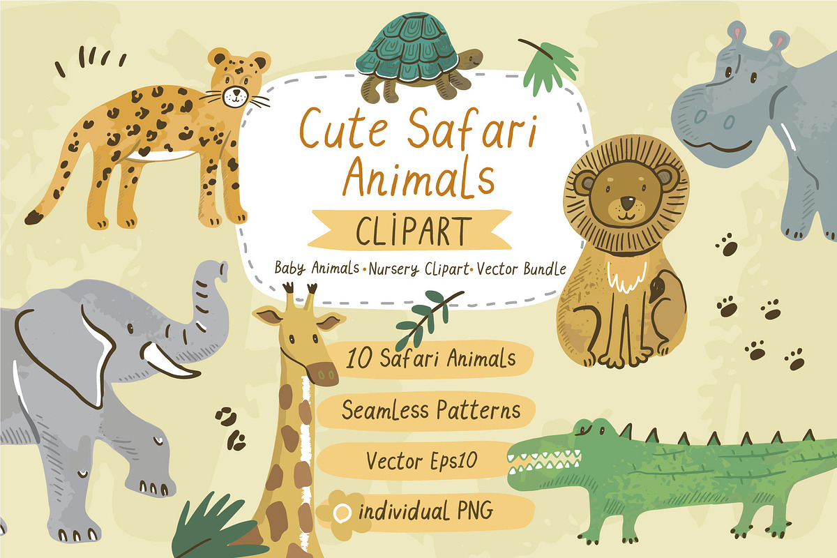 Cute Safari Animals Clipart, an Animal Illustration by GooseFrol (Photo 1 of 14)