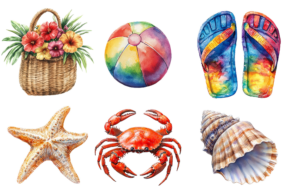 Summer Coastal Clipart, an Illustration by SinaCreation (Photo 3 of 5)