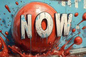 A vibrant street art piece featuring an eye-catching red sphere and the word 'N, a Background Photo by ImageMir