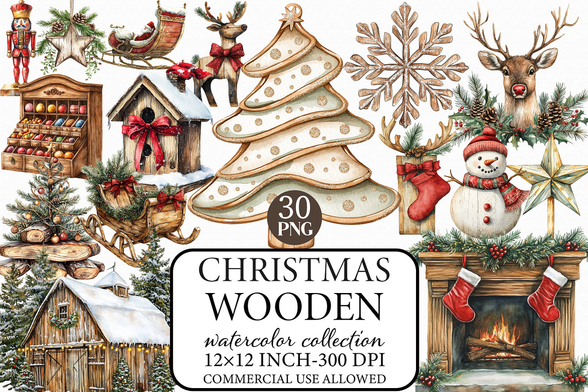 Wooden Christmas Clipart, an Illustration by Libby Wishes (Photo 1 of 7)