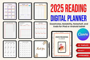 2025 Digital Reading Planner Canva, a Stationery Template by Designmela01