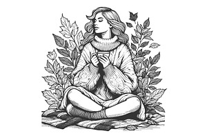 Cozy autumn girl drinking warm, a Person Illustration by AlexArt
