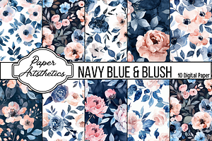 Navy and Blush Flowers Digital Paper