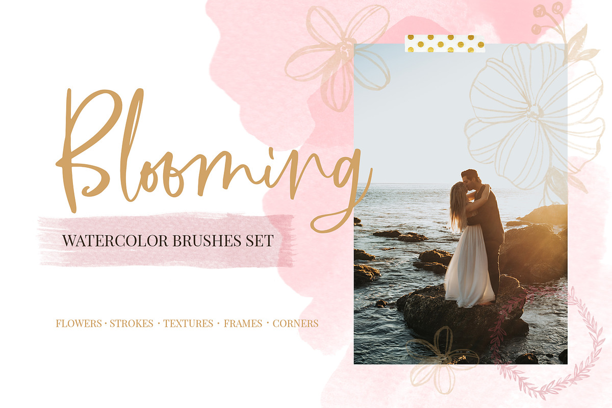 Blooming watercolor brushes set