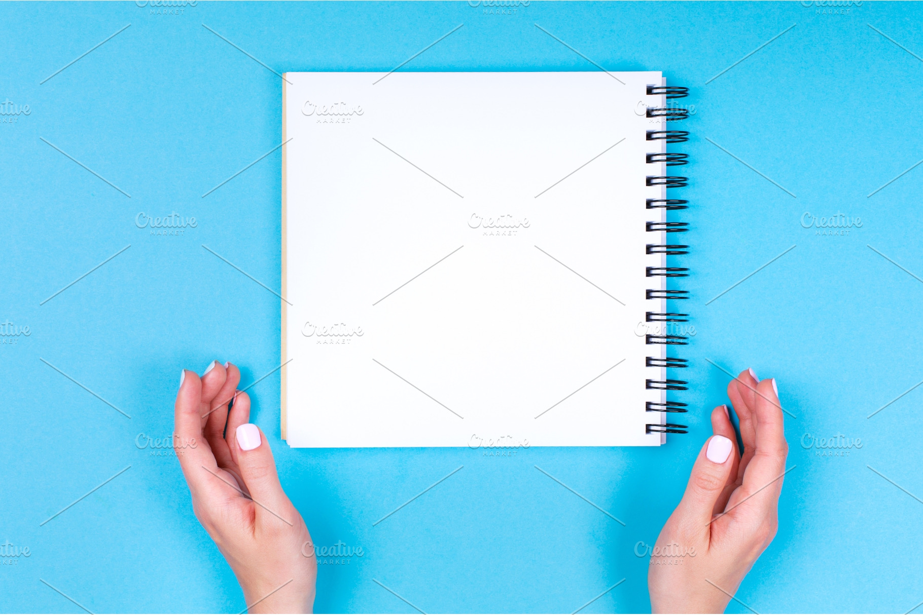 Blank notebook between hands on blue, a Business Photo by Anna Efetova