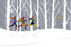 Christmas Three Girls Running