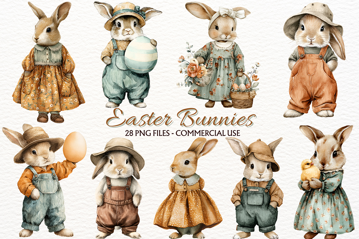 Vintage Easter Bunny PNG Clipart, an Animal Illustration by SugarCloudStudioArt (Photo 1 of 6)