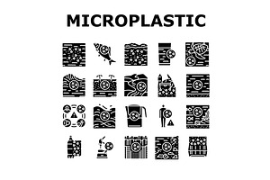 microplastic pollution ocean icons, an Education Illustration by pikepicture