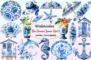 Blue Chinoiserie Summer Clipart PNG, a Graphic by CitraGraphics